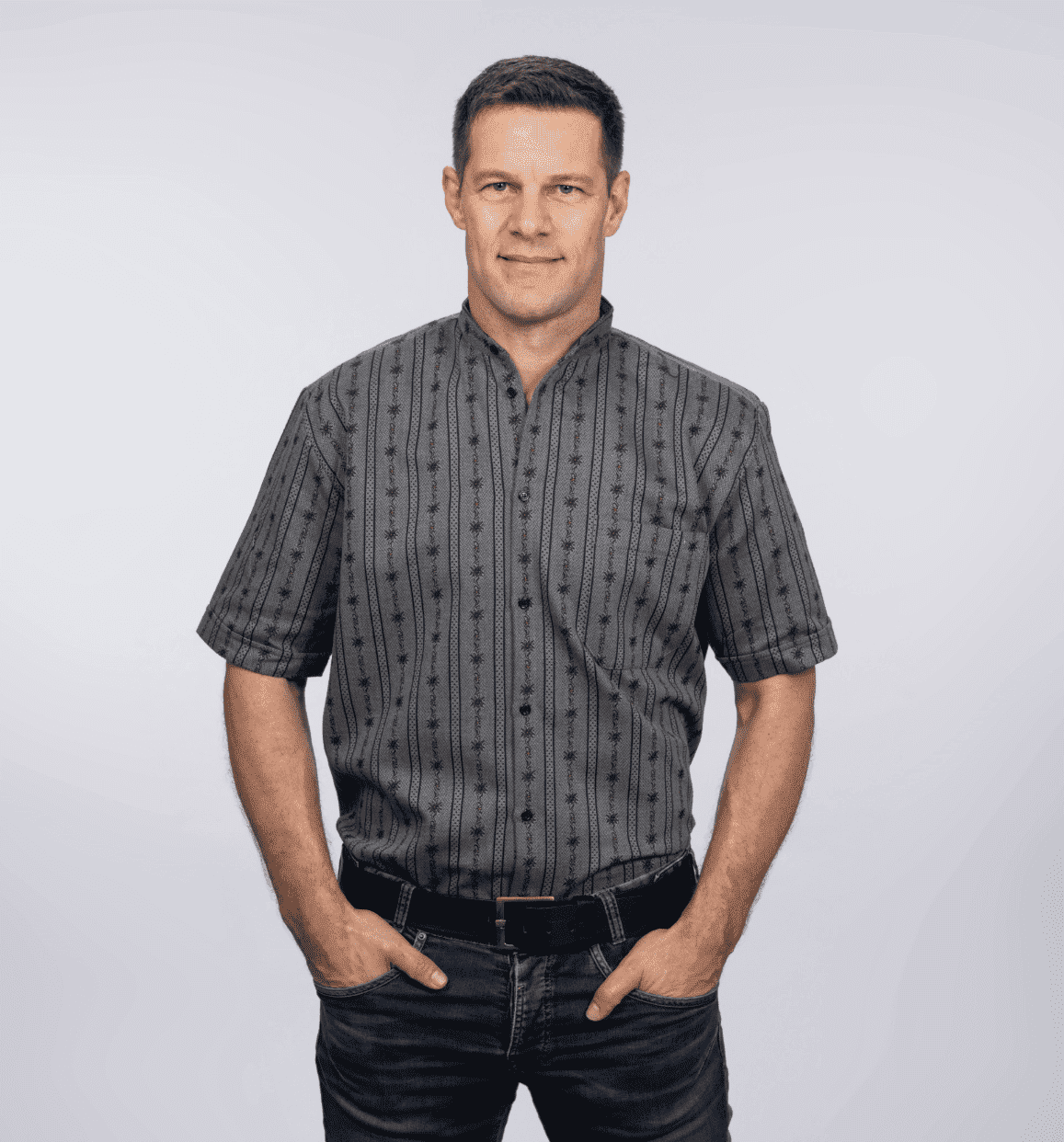 Men's Edelweiss shirt, short sleeve with stand-up collar SB, anthracite