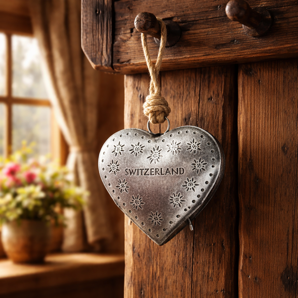 Herz Deko Zierglocke – Silberfarben, 14 cm