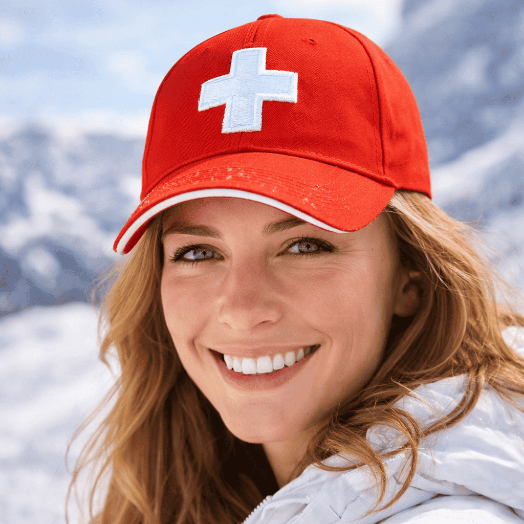 Swiss cross cap for adults, red