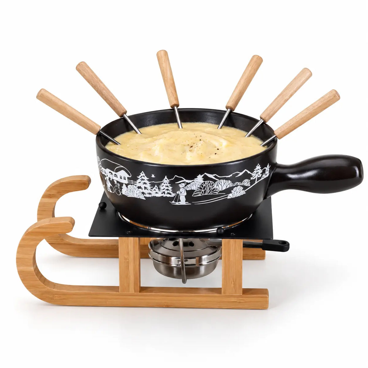 Käsefondue-Set Schlitten "Wintersport" für 6 Personen