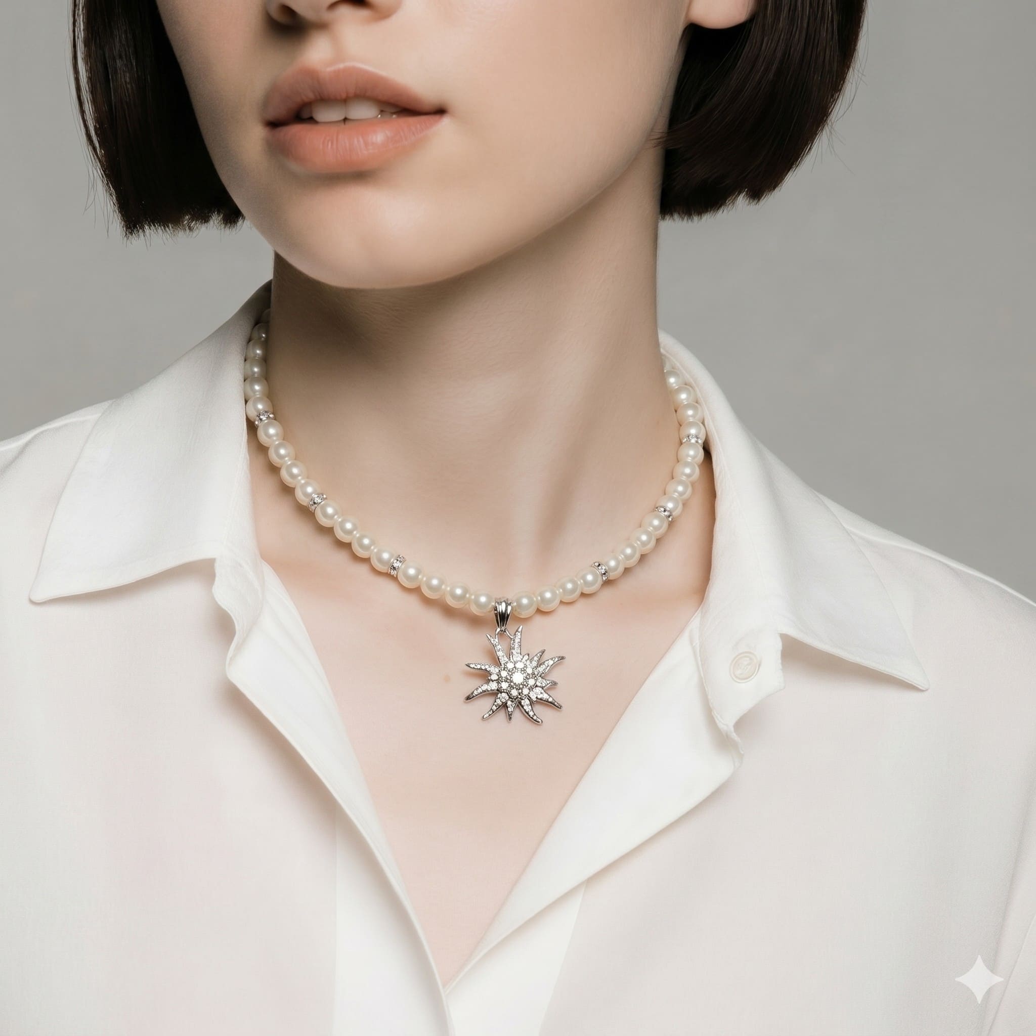 Necklace, bracelet and earrings set, white