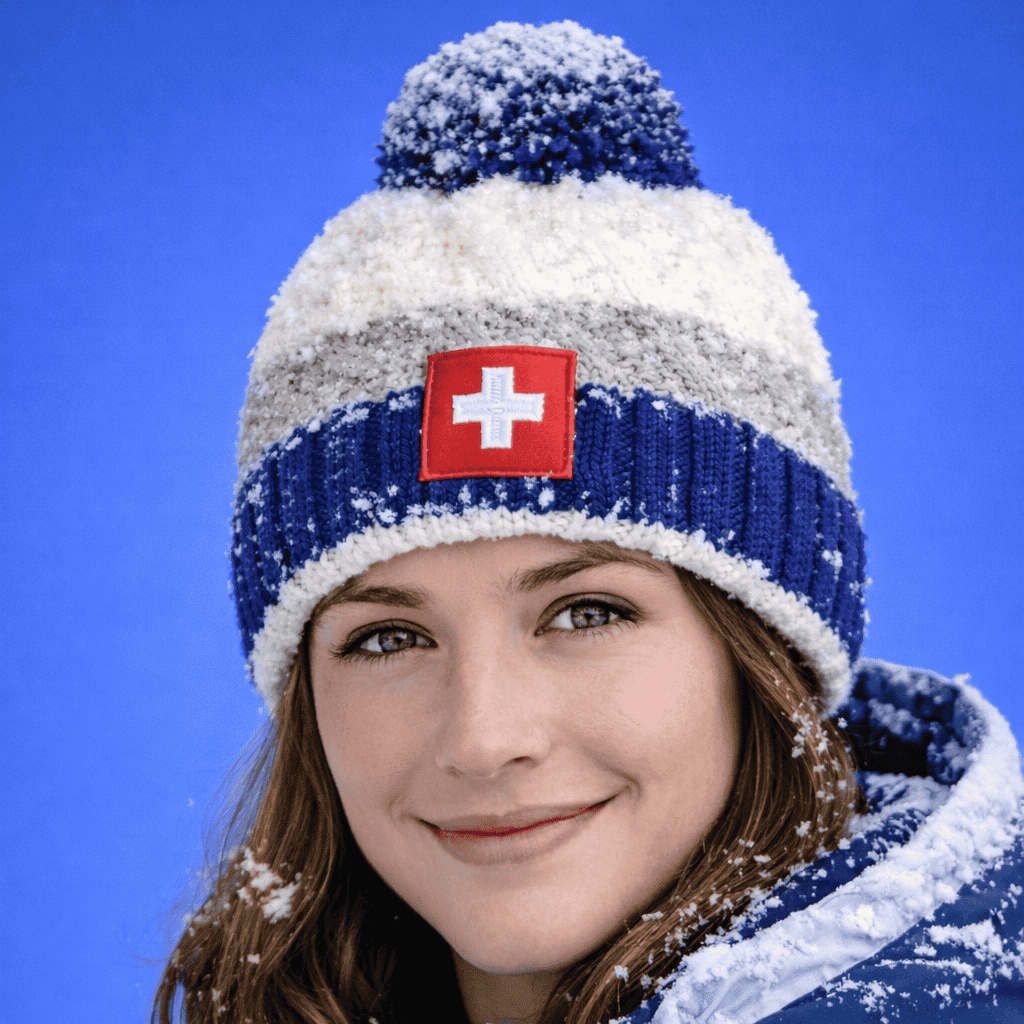 Winter hat Swiss coat of arms, blue grey white