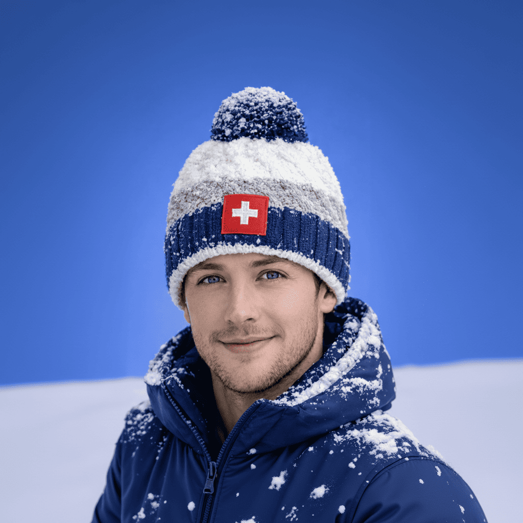 Winter hat Swiss coat of arms, blue grey white