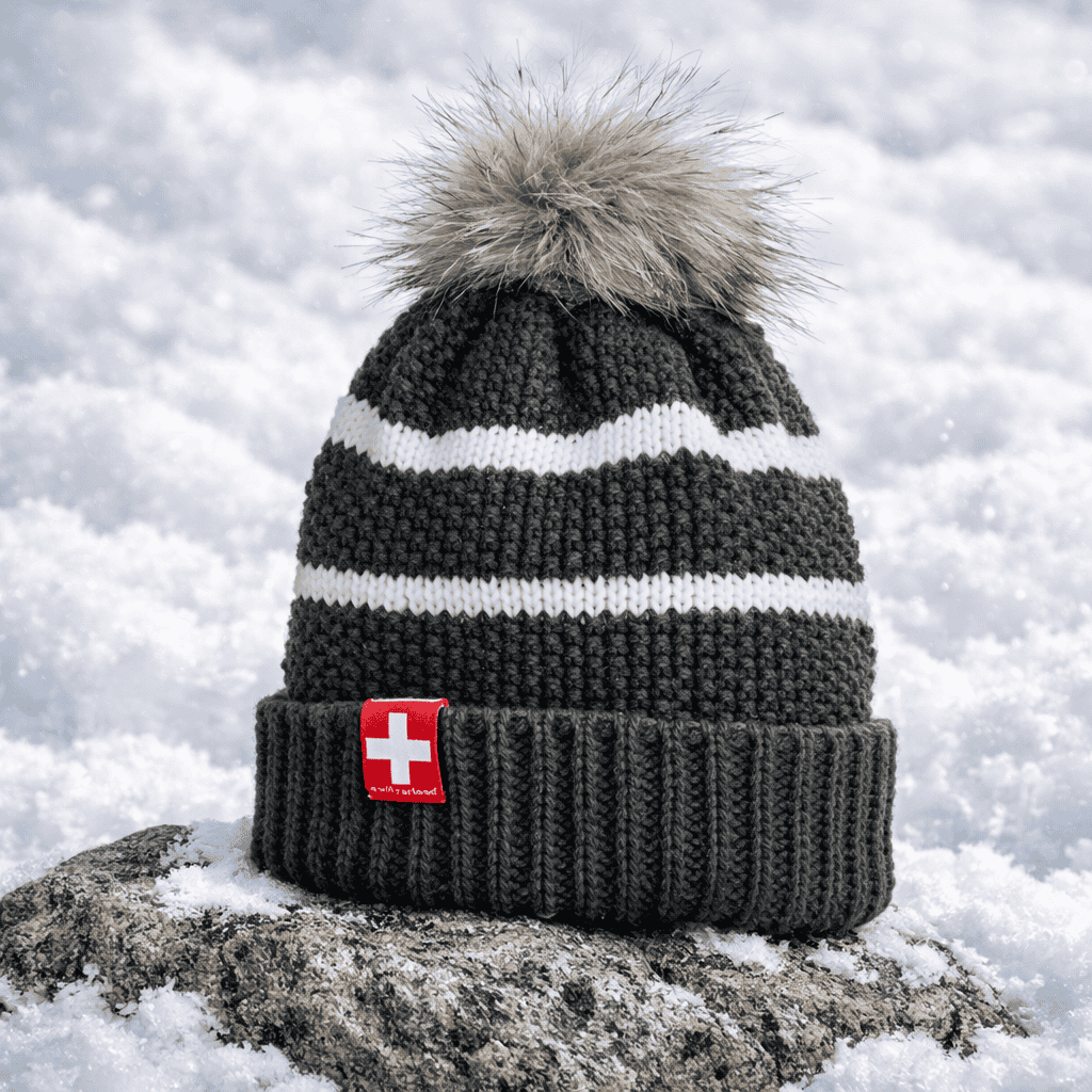 Women's knitted hat with white stripes, anthracite