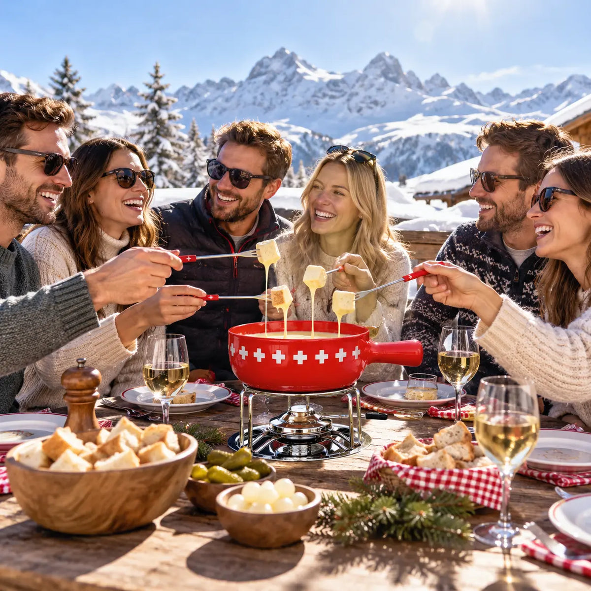 Käse Fondue-Set CH-Band, 9-teilig, rot