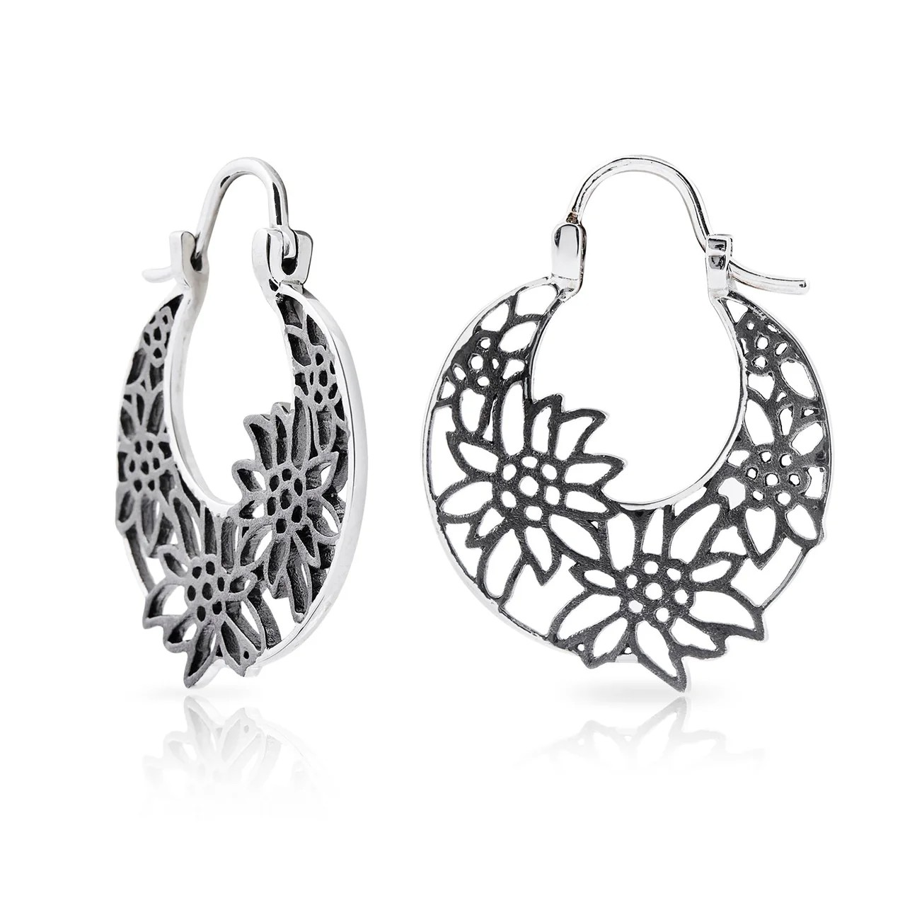 Earrings Edelweiss 925 silver, black rhodium