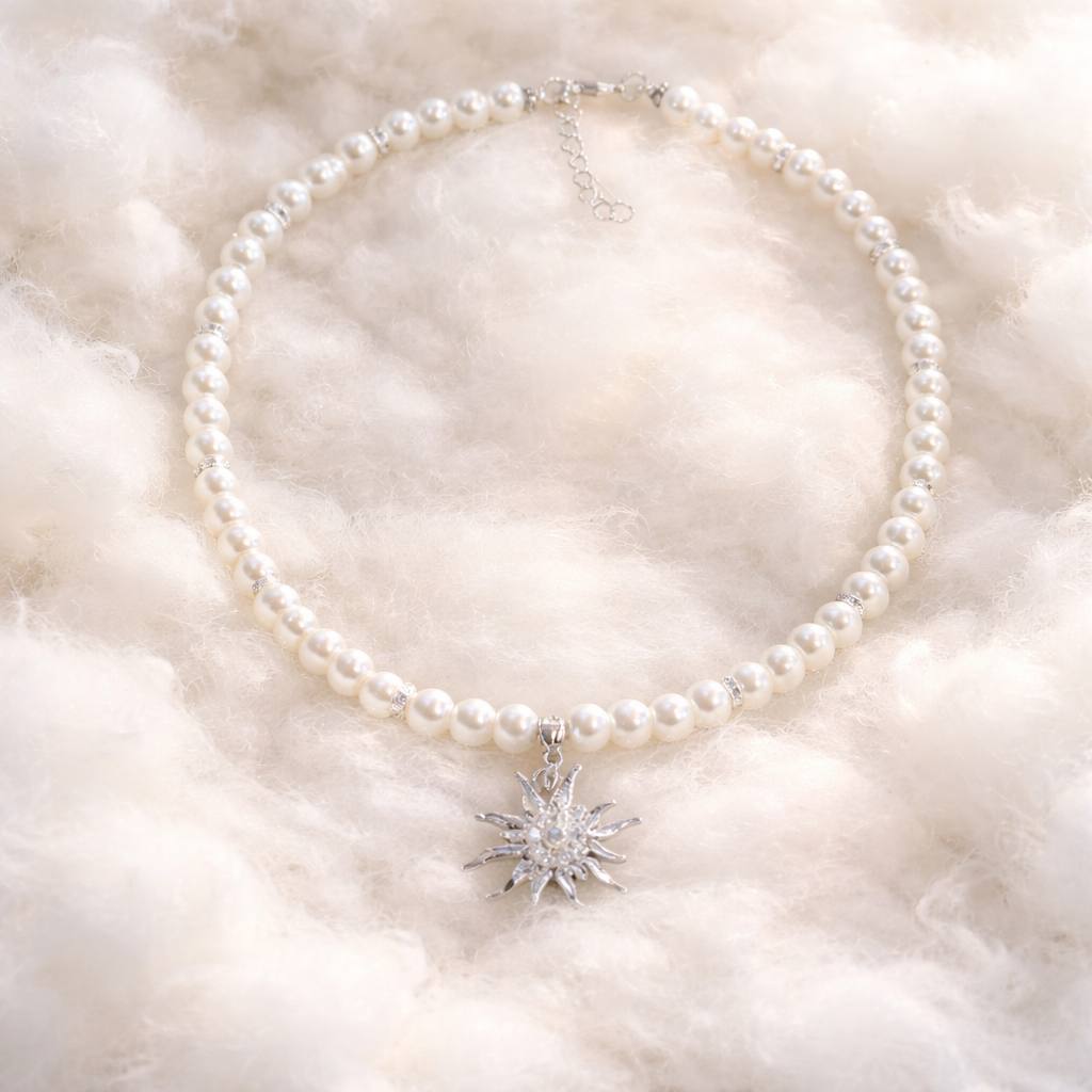 Necklace, bracelet and earrings set, white
