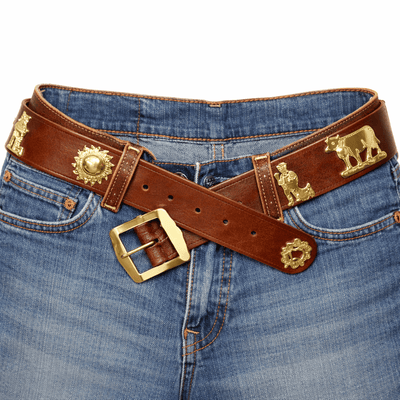 Ceinture Appenzeller, style vintage, largeur 4 cm, marron clair avec ornements en laiton