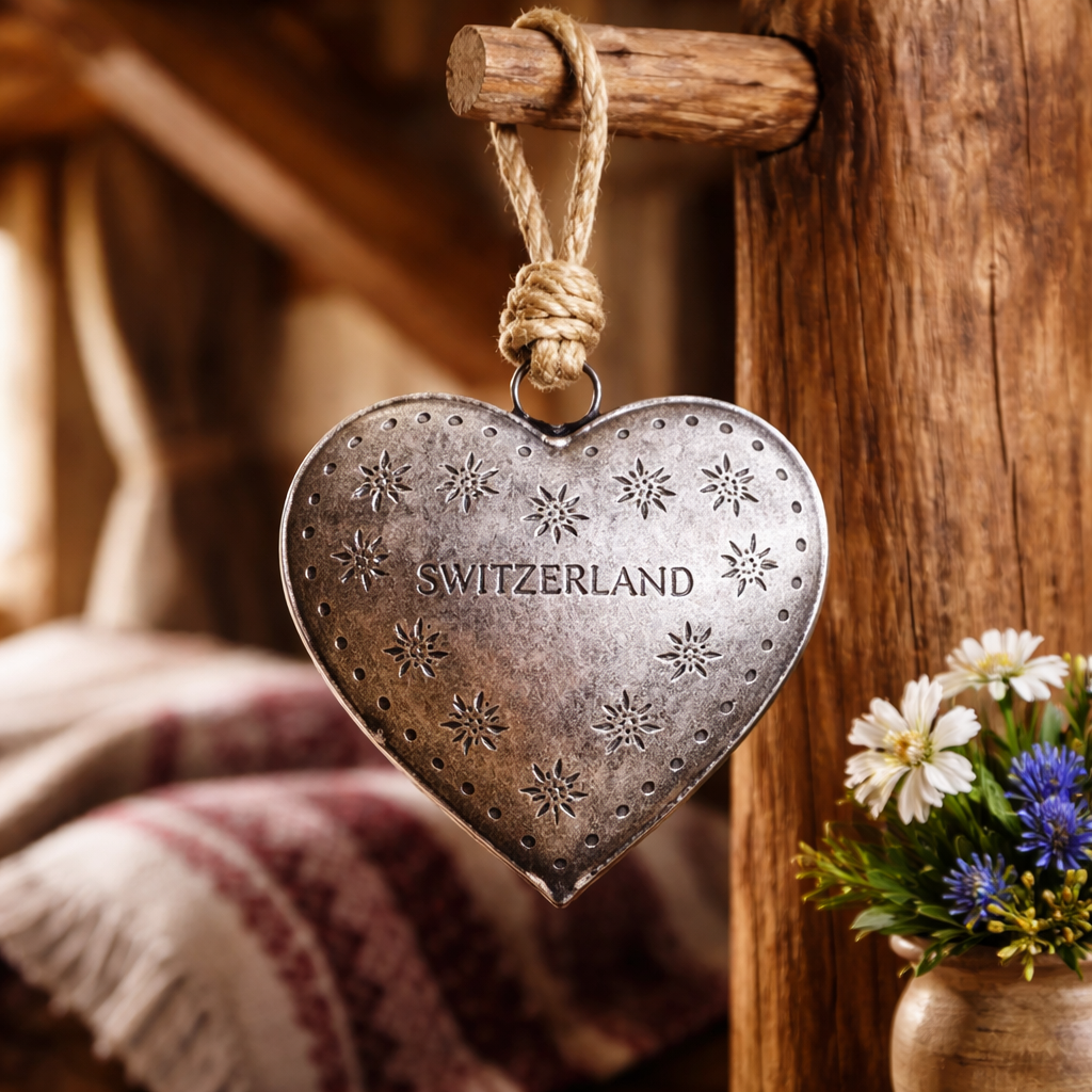 Herz Deko Zierglocke – Silberfarben, 14 cm