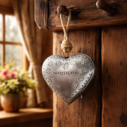 Herz Deko Zierglocke – Silberfarben, 14 cm