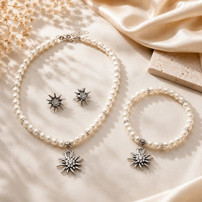 Schmuckset Edelweiss - Perlenkette, Armband und Ohrstecker SET