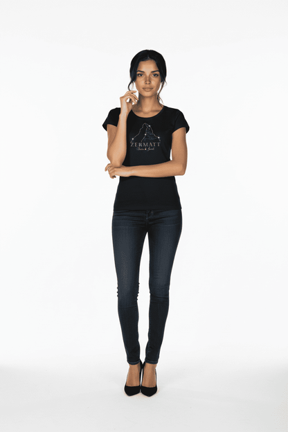 T-Shirt Matterhorn mit Strass-Elementen, schwarz