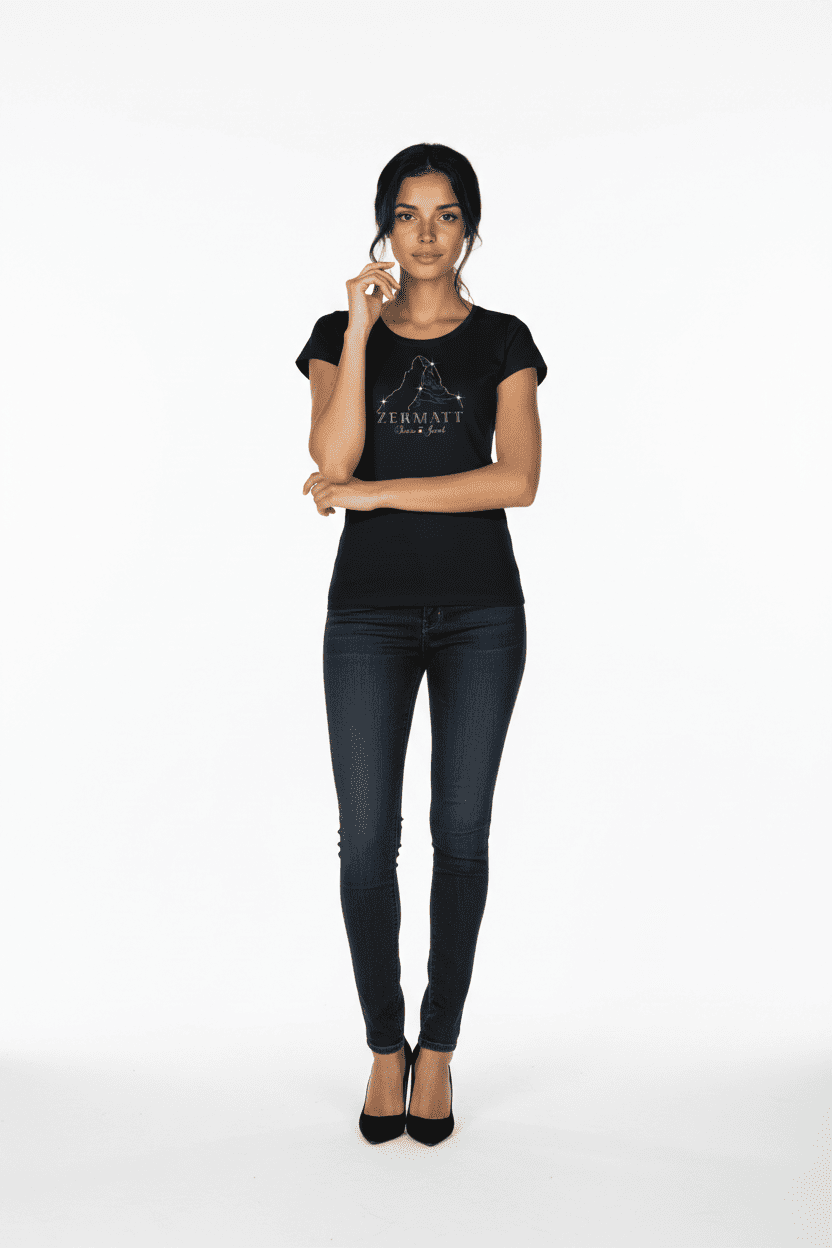 T-Shirt Matterhorn mit Strass-Elementen, schwarz