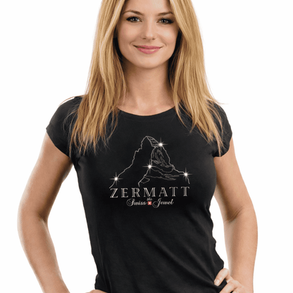 T-Shirt Matterhorn mit Strass-Elementen, schwarz