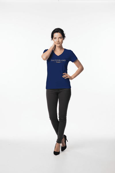 Damen T-Shirt Switzerland Schweizerwappen, dunkelblau