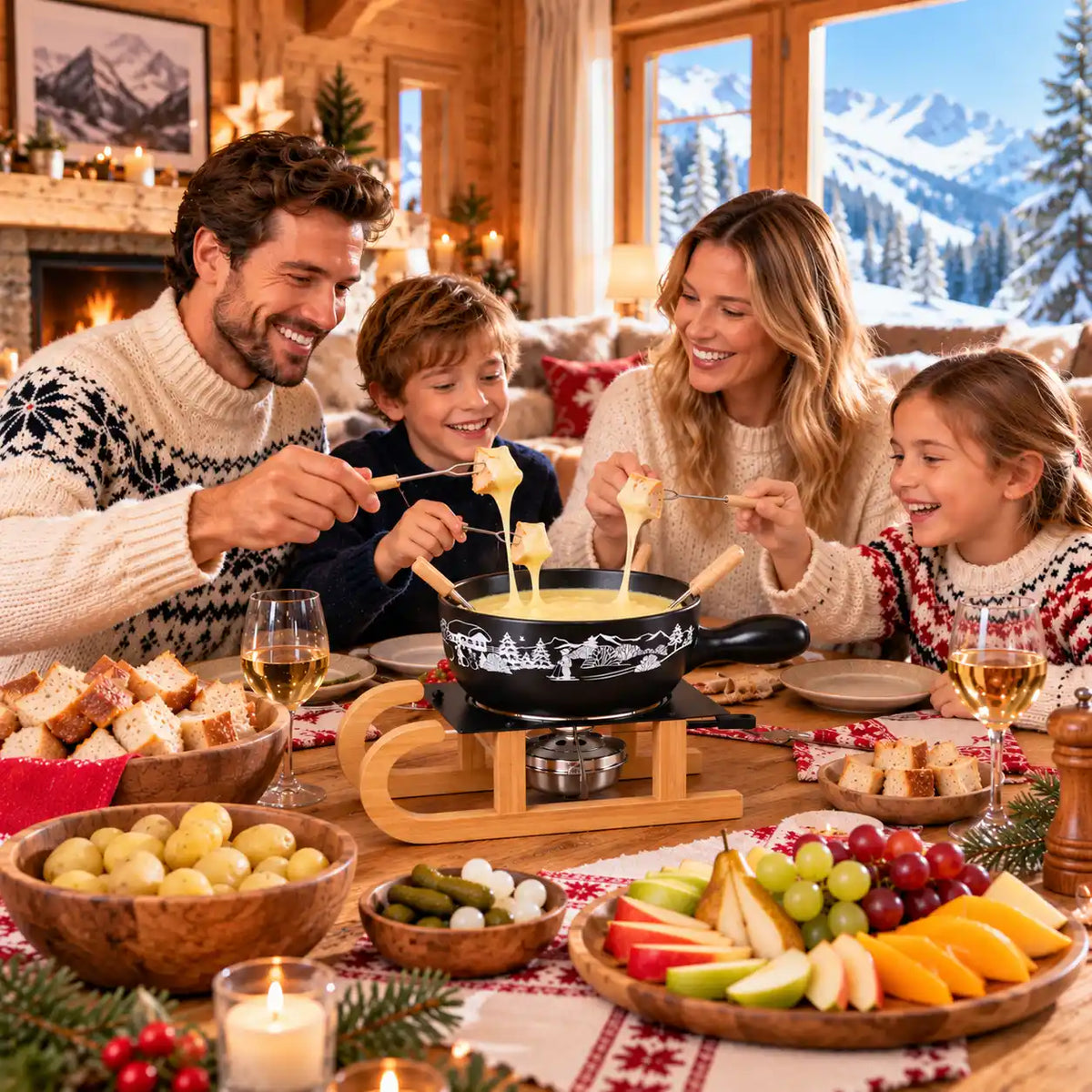 Käsefondue-Set Schlitten "Wintersport" für 6 Personen