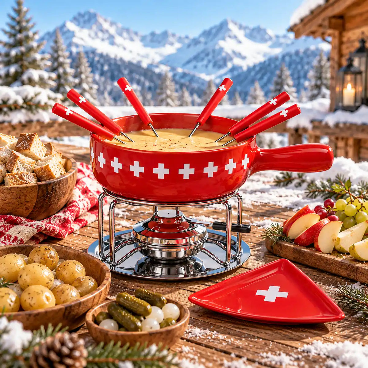 Service à fondue au fromage CH-Band, 15 pièces, rouge