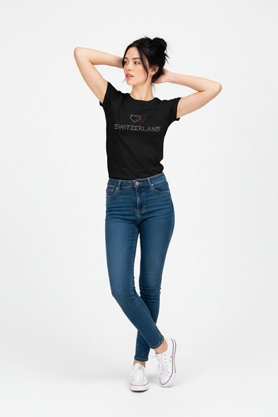 Damen T-Shirt mit Strass Herzen