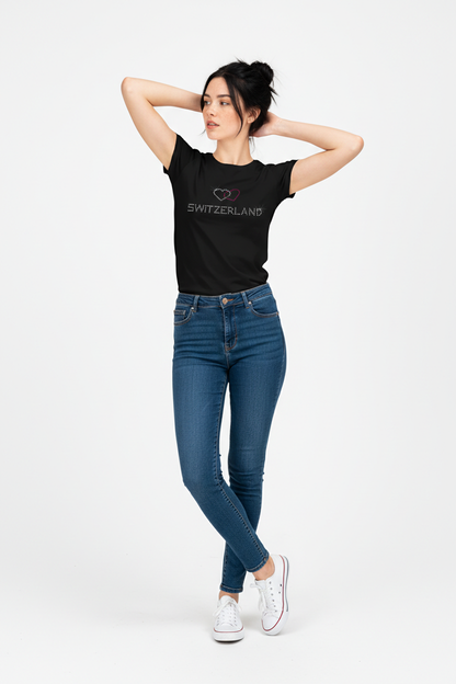 Women's T-shirt with rhinestone hearts