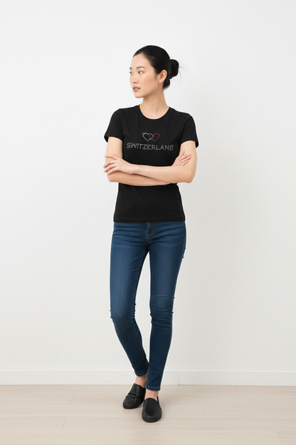 Women's T-shirt with rhinestone hearts
