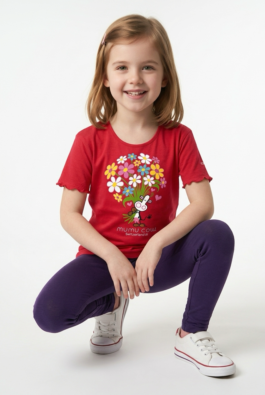 T-shirt fille Mumu Cow Funambule, fuchsia