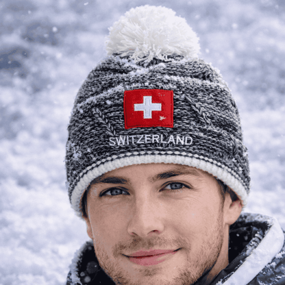 Swiss cross winter hat, grey