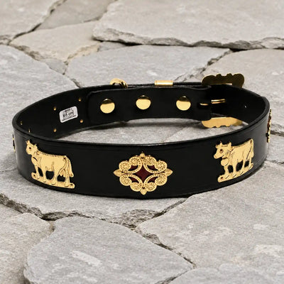 Hunde-Halsband, Appenzeller, schwarz/Messing, 2.5 cm breit