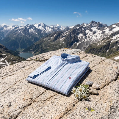 Men's Edelweiss summer shirt, short sleeve with stand-up collar PO, light blue