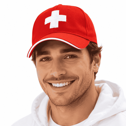 Casquette croix suisse pour adulte, rouge