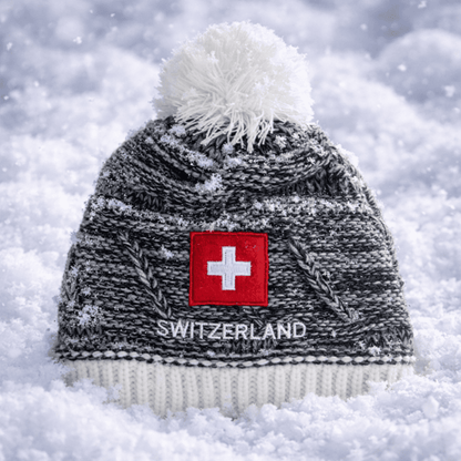 Swiss cross winter hat, grey