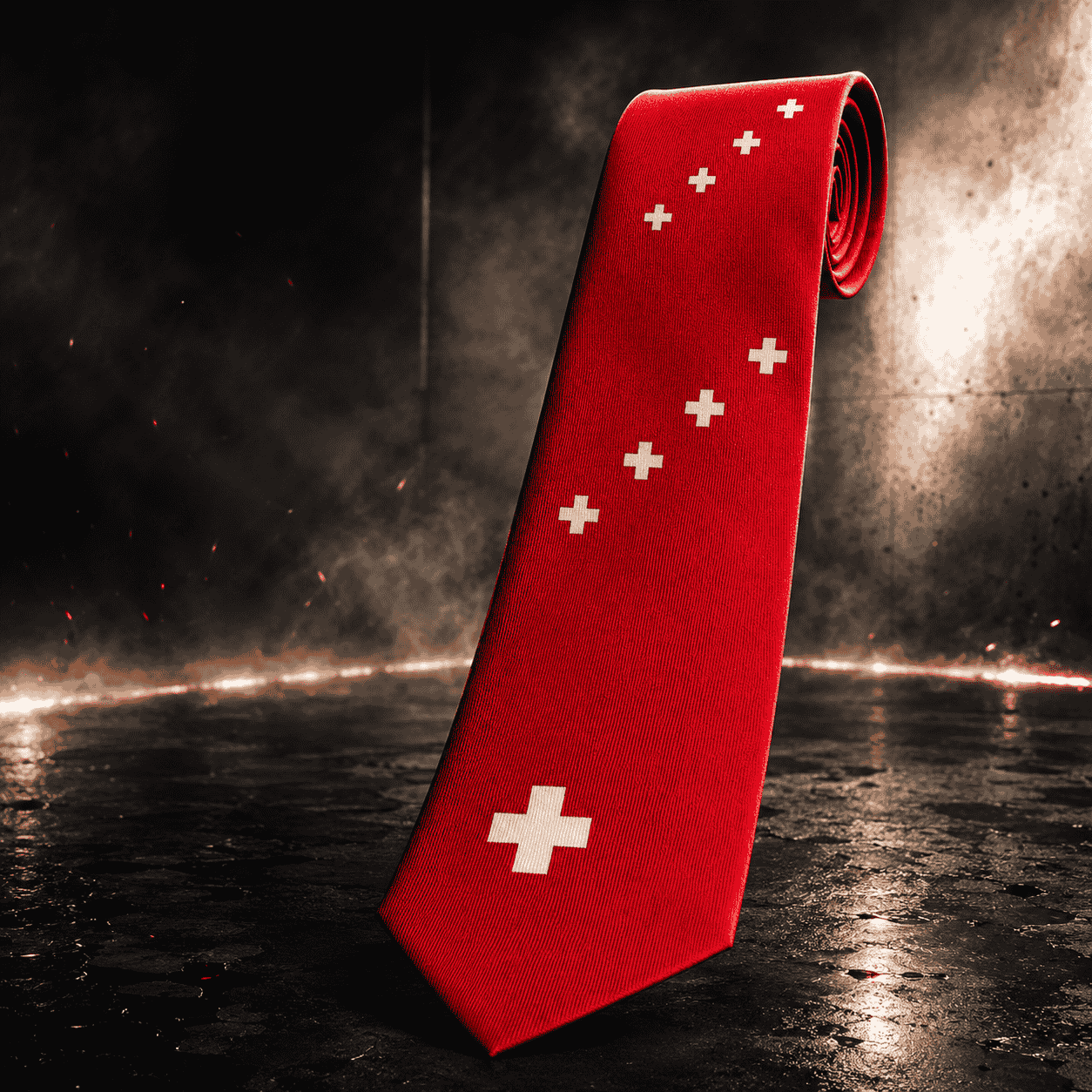 Cravate avec croix suisse, rouge