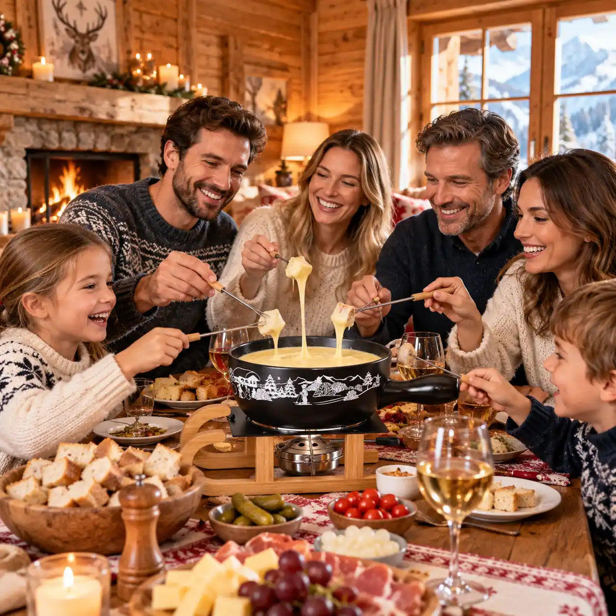 Käsefondue-Set Schlitten "Wintersport" für 6 Personen
