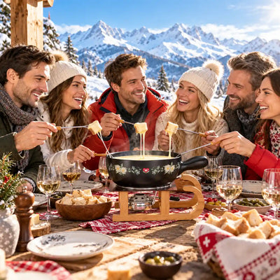 Käsefondue-Set, "Schlitten Blumenwiese", 9 teilig