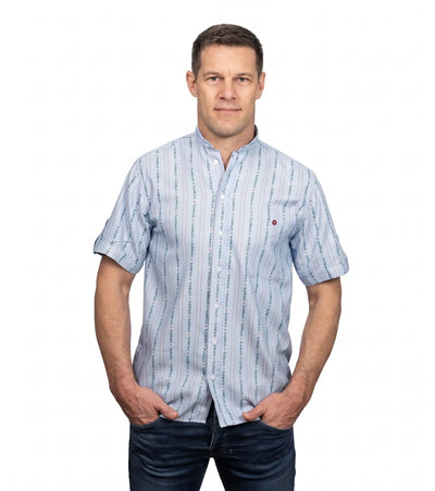 Men's Edelweiss summer shirt, short sleeve with stand-up collar PO, light blue