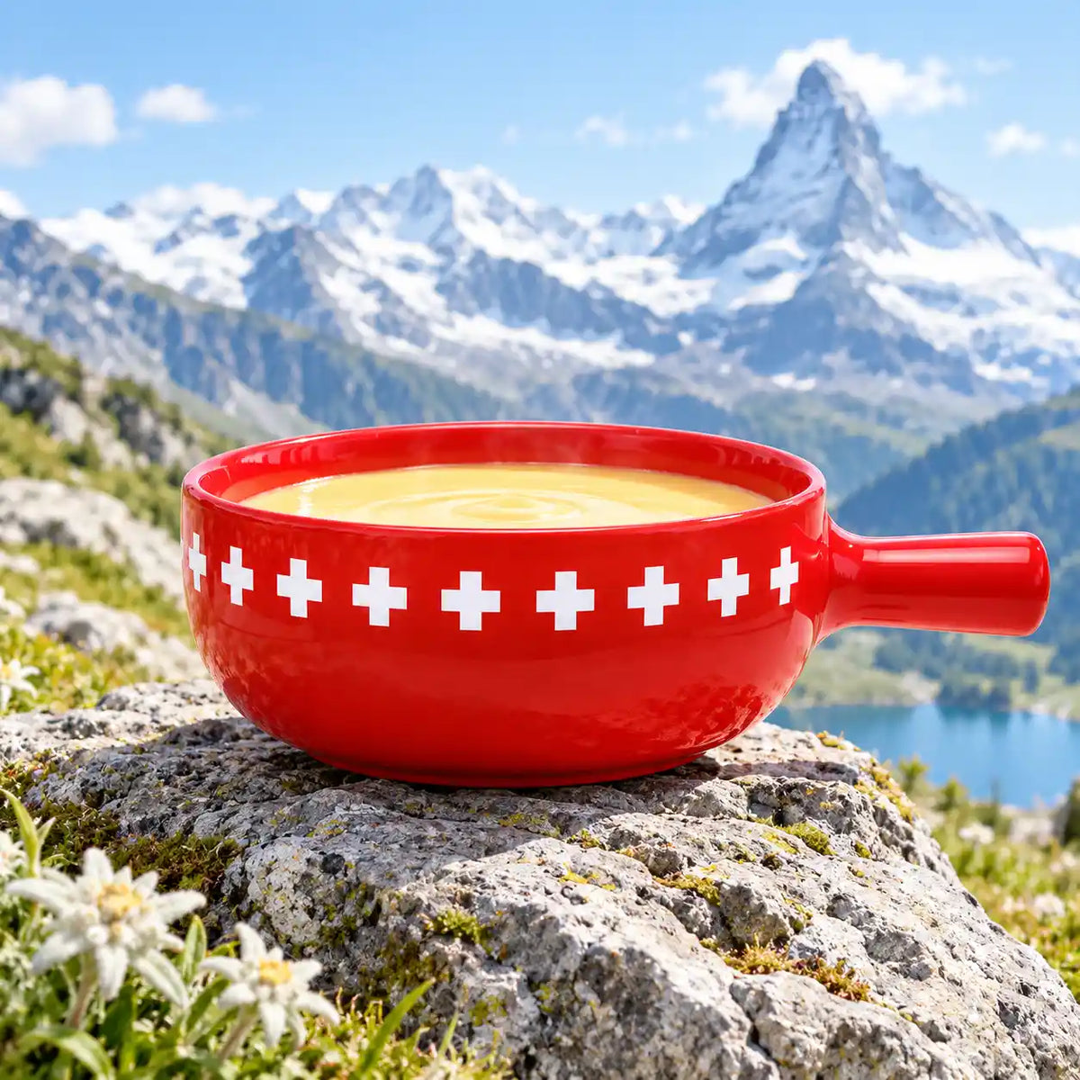 Käse Fondue-Set CH-Band, 9-teilig, rot