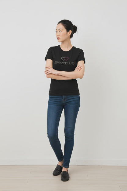 Women's T-shirt with rhinestone hearts