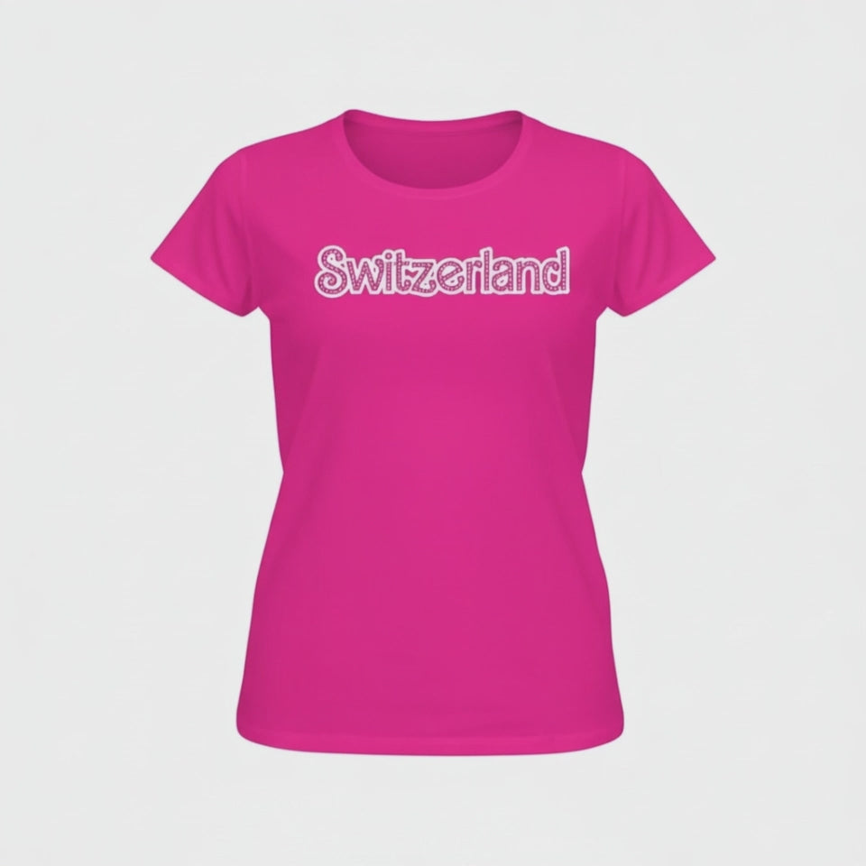 T-Shirt tailliert mit Strass, fuchsia