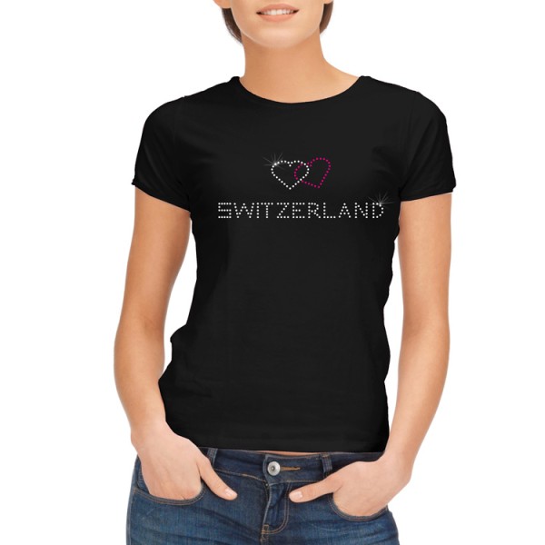 Damen T-Shirt mit Strass Herzen